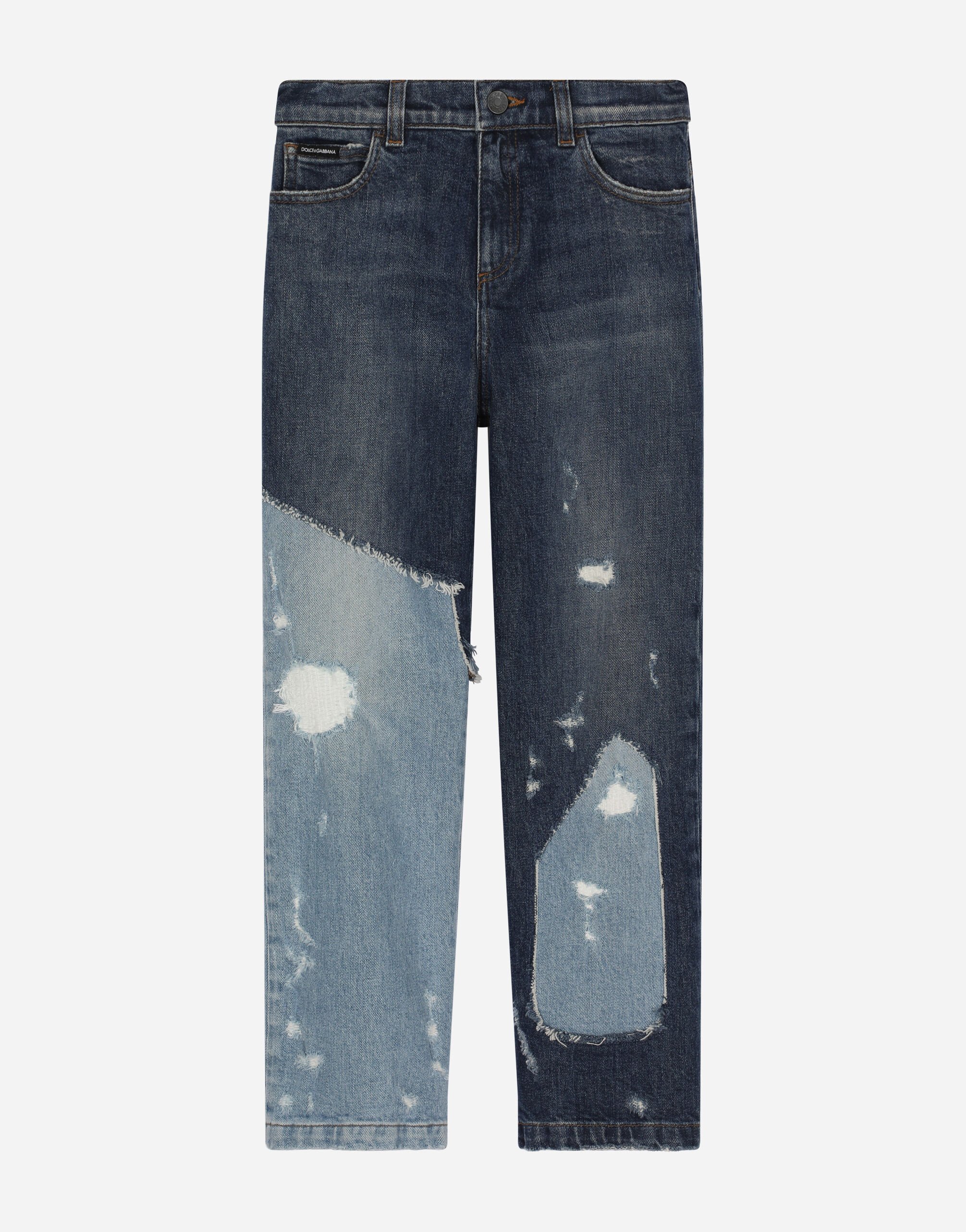 ${brand} Regular-fit blue patchwork denim jeans ${colorDescription} ${masterID}