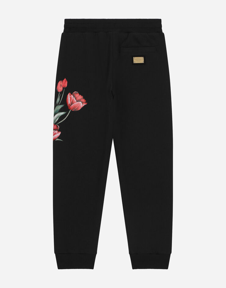 Dolce & Gabbana Jersey jogging pants with branded tag and floral detailing Blue L5JPE4G7NNZ