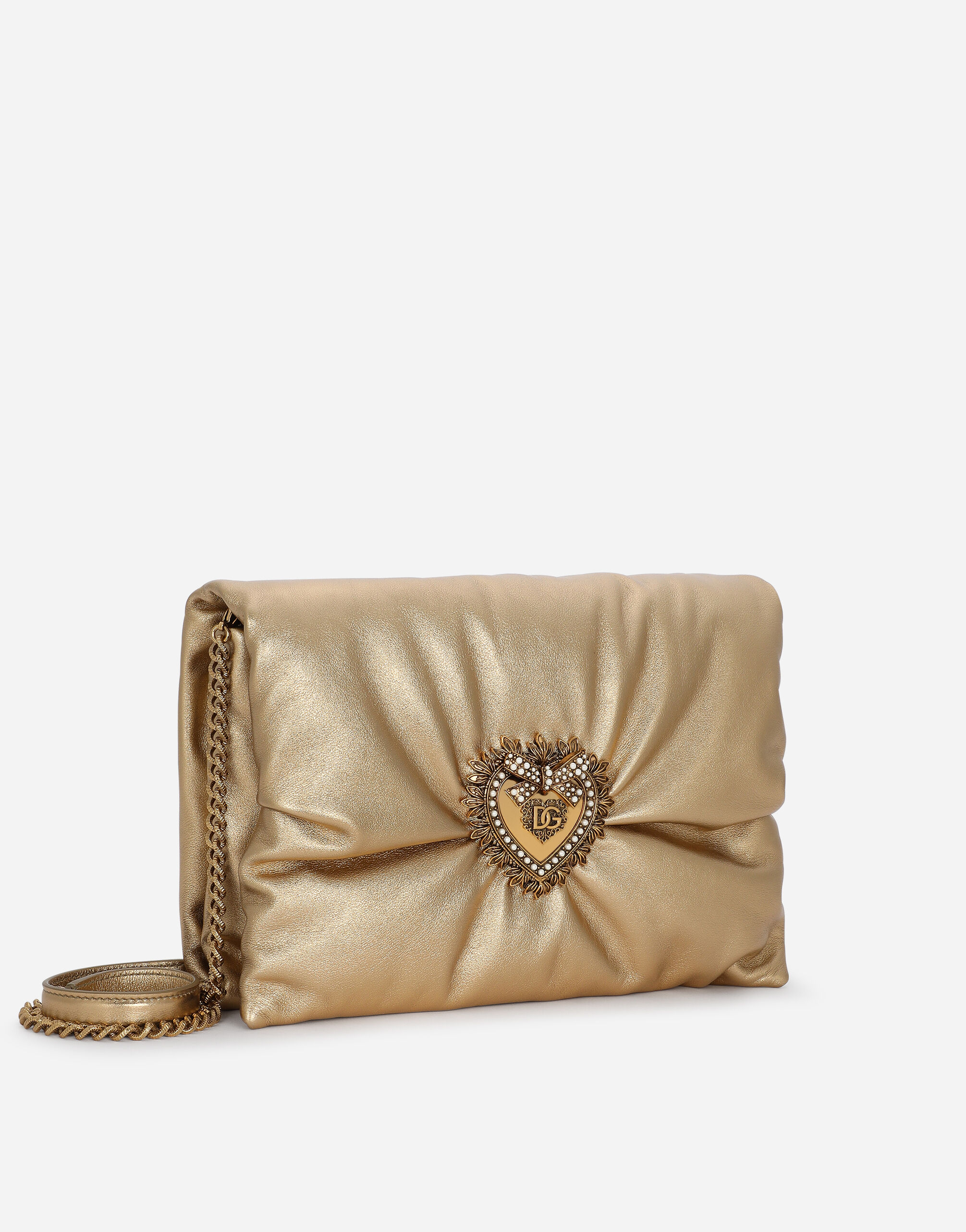 Medium foiled calfskin Devotion Soft bag in Gold for 