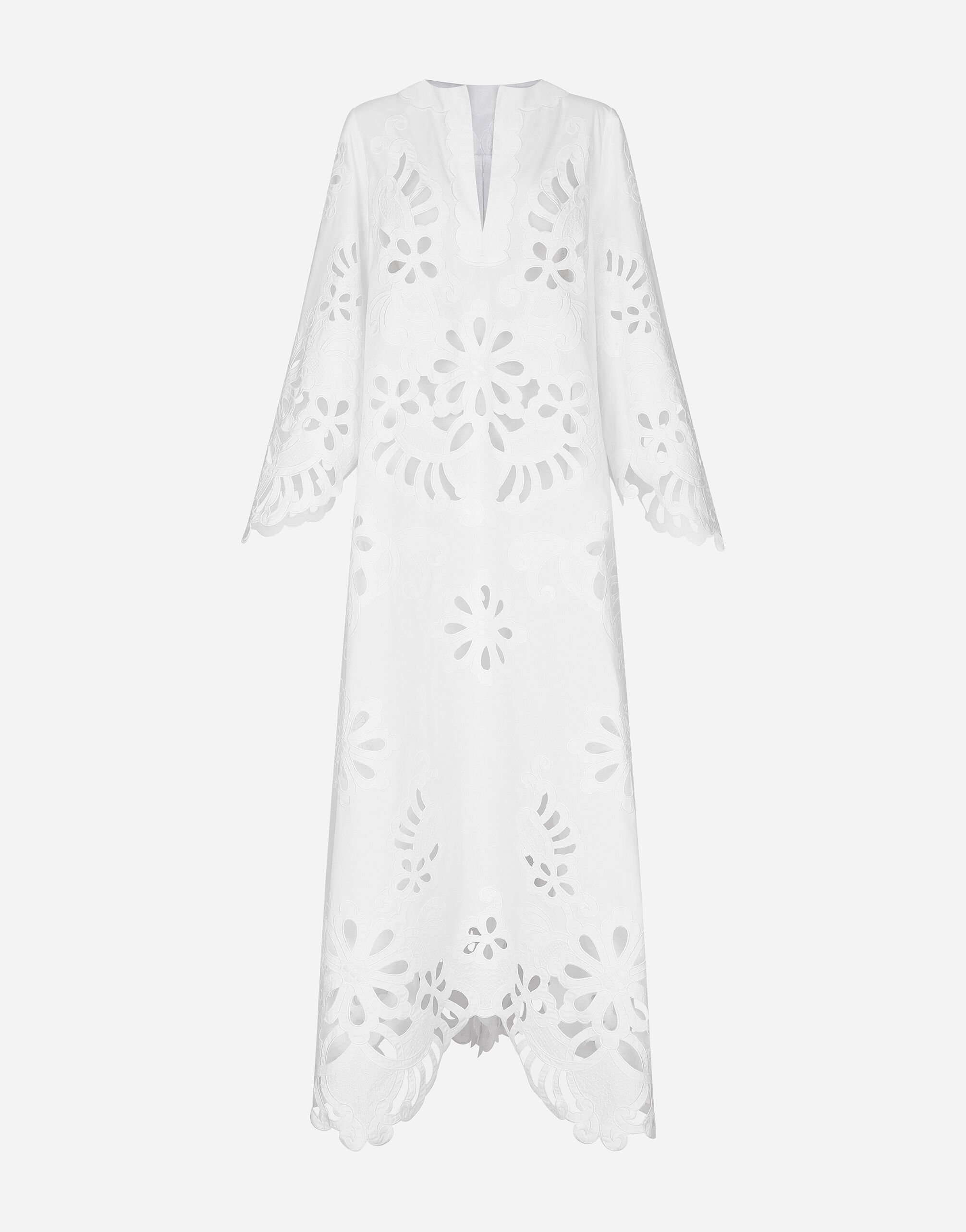 ${brand} Caftan long en coton avec broderie ajourée ${colorDescription} ${masterID}