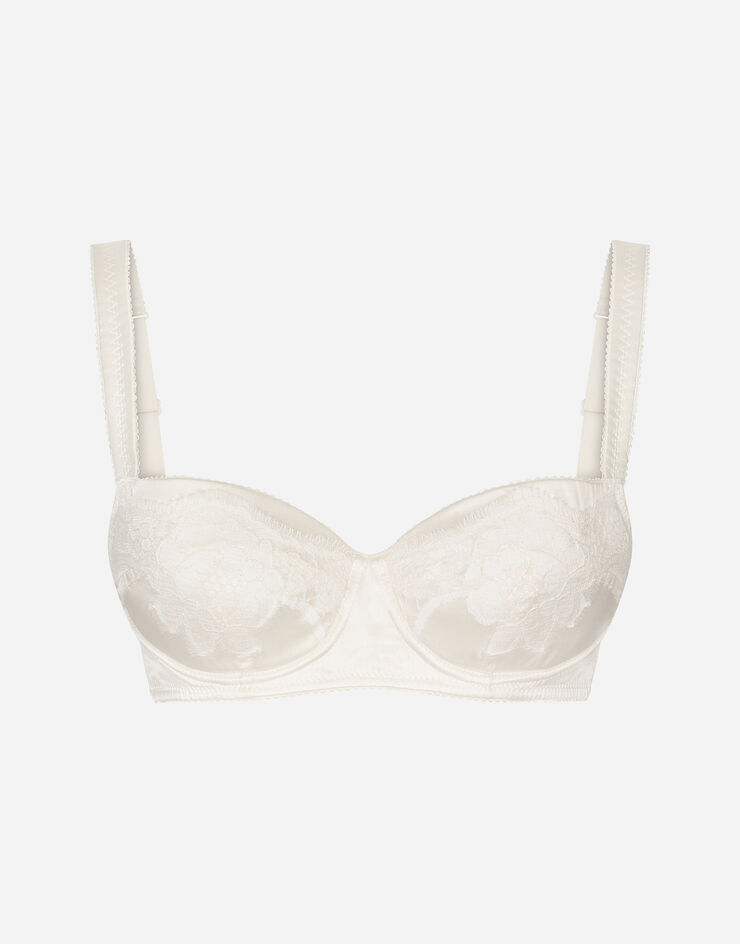 Padded balcony bra in satin with race in WHITE for