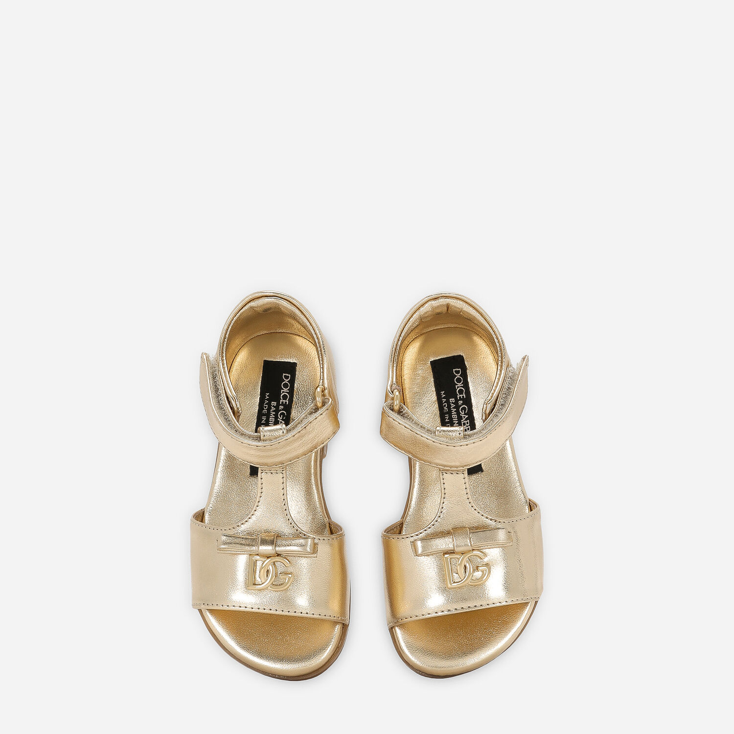 Foiled leather First Steps sandals in Gold for