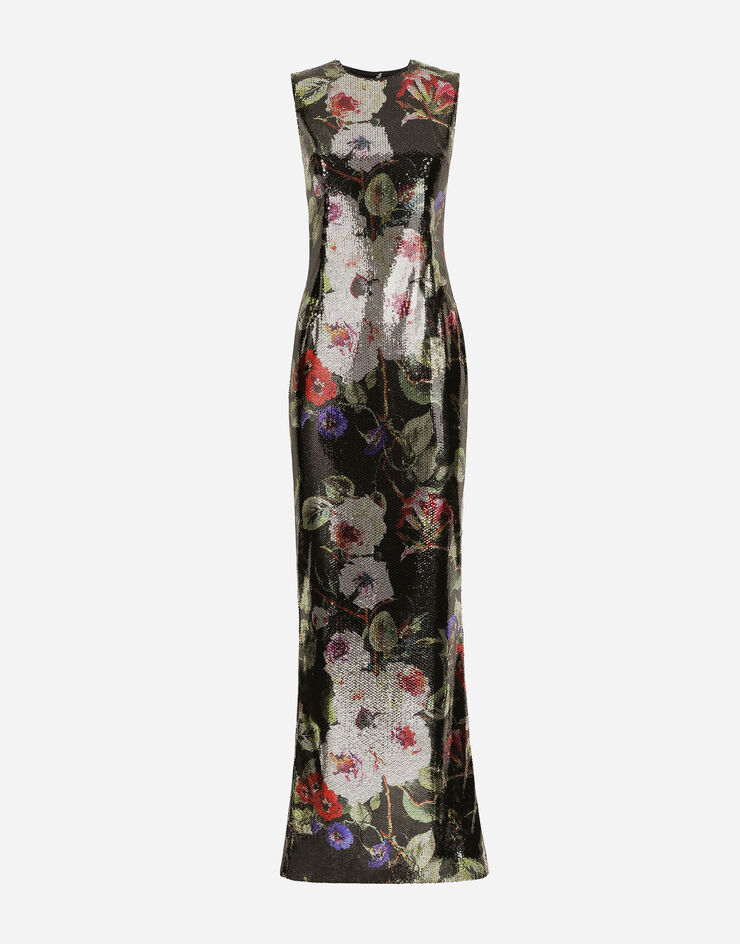 Dolce & Gabbana Vestido largo de lentejuelas con estampado de rosaleda Estampado F6HAHTFSSKK