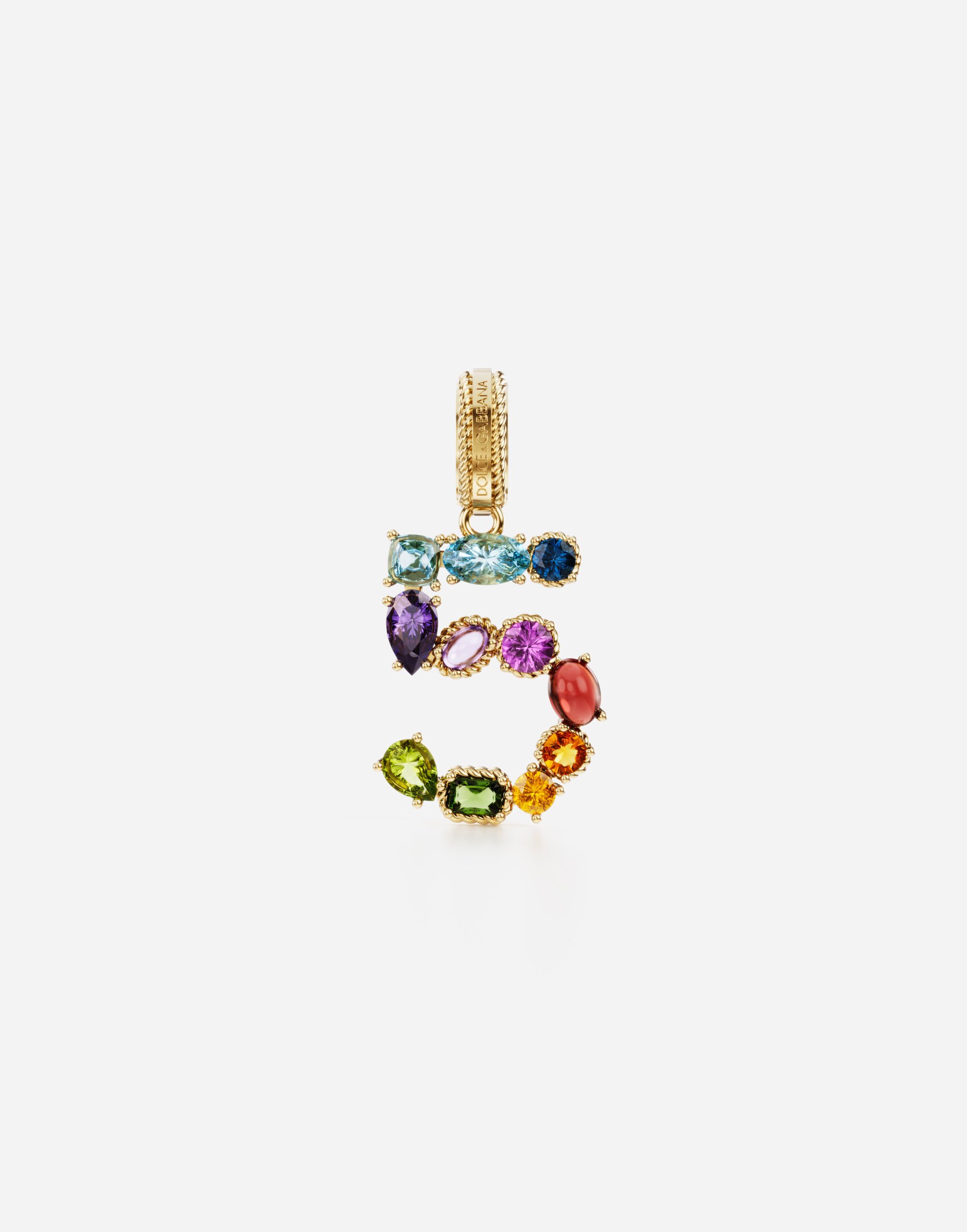 Dolce & Gabbana 18 kt yellow gold rainbow pendant  with multicolor finegemstones representing number 5 Gold WRMR1GWMIXS
