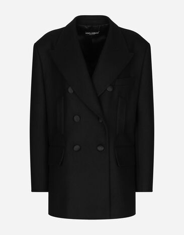 Dolce & Gabbana Oversize double-breasted wool baize jacket Black F293VTHUMN1