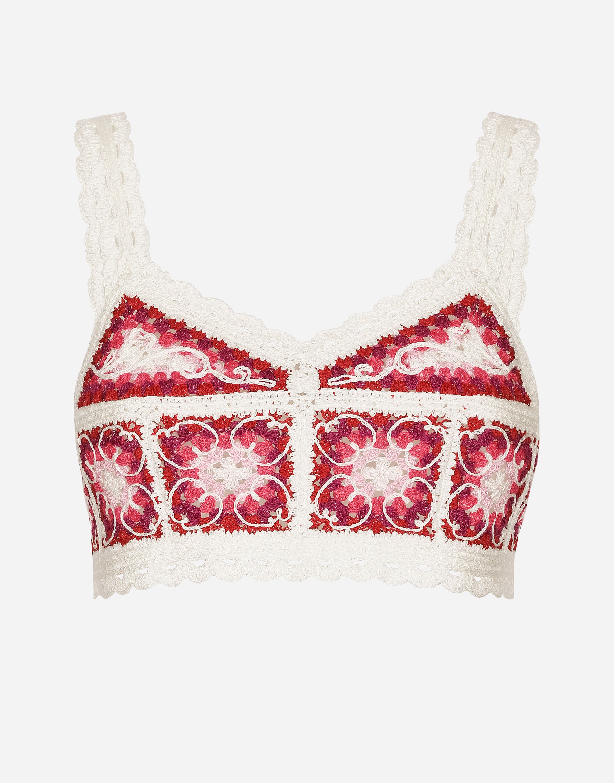 ${brand} Brick-stitched crochet bustier top with Majolica print ${colorDescription} ${masterID}