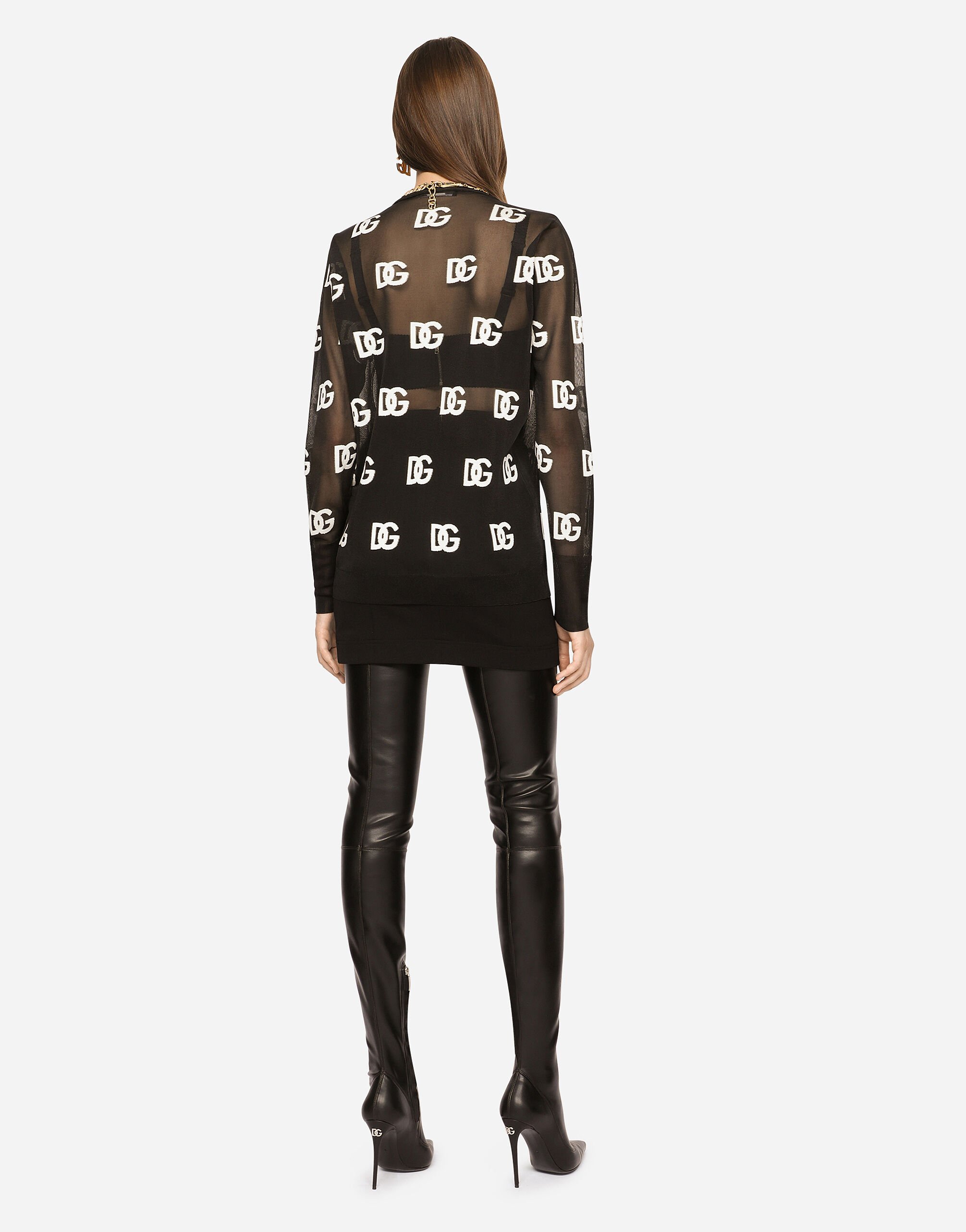 Dolce & Gabbana Sheer sweater with all-over DG logo female Multicolor