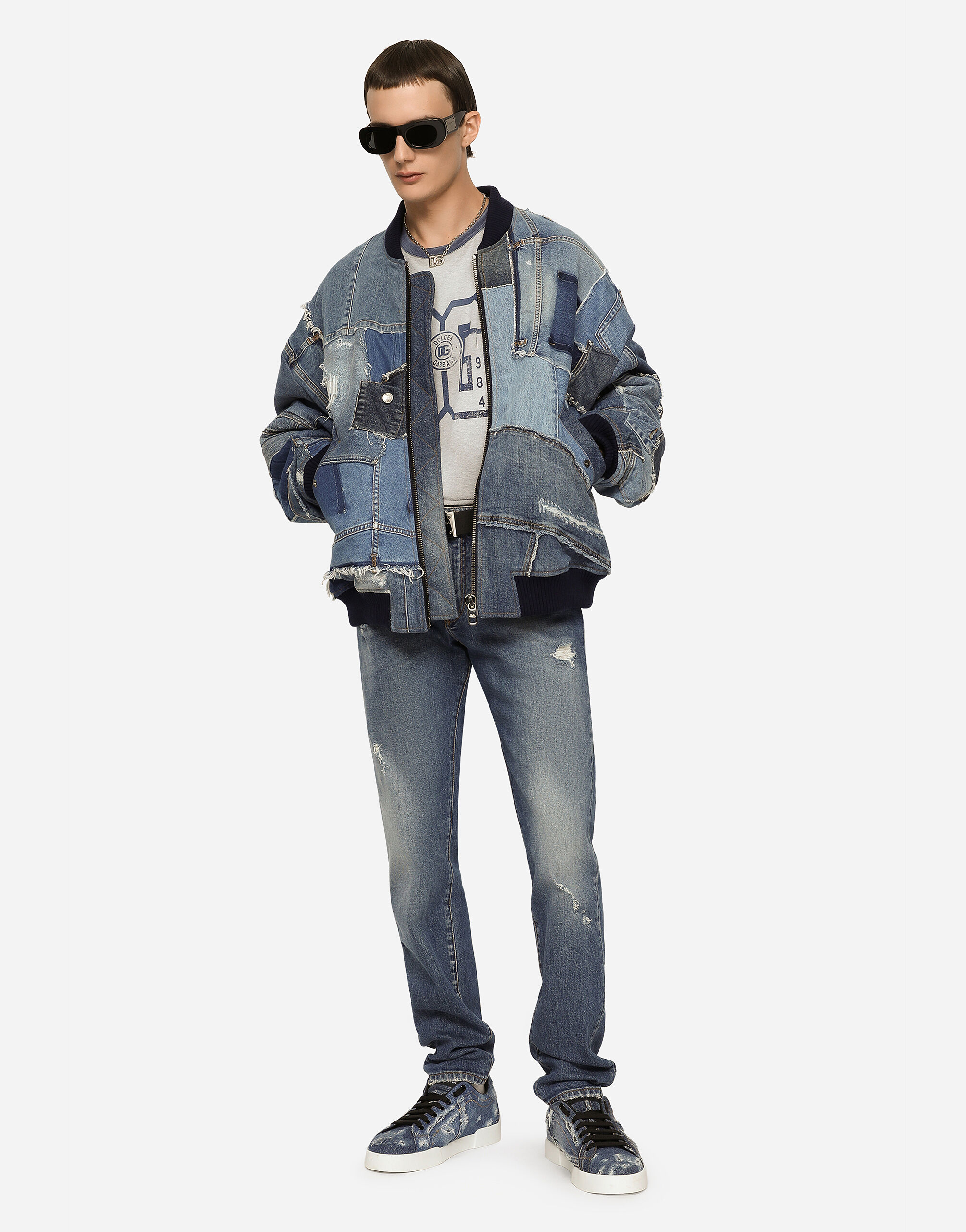 Stretch patchwork denim jacket in Multicolor for | Dolce&Gabbana® US