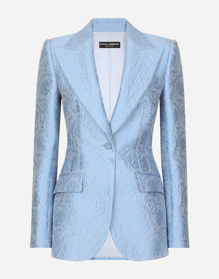 Dolce & Gabbana Chaqueta Turlington de botonadura sencilla en jacquard acolchado floral Azul Claro F29UCTGDCLM