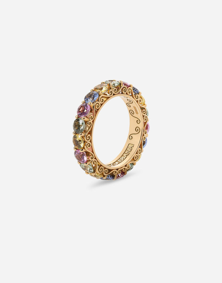 Dolce & Gabbana Heritage band ring in yellow 18kt gold with multicoloured sapphires ゴールド WRKH2GWMIX1