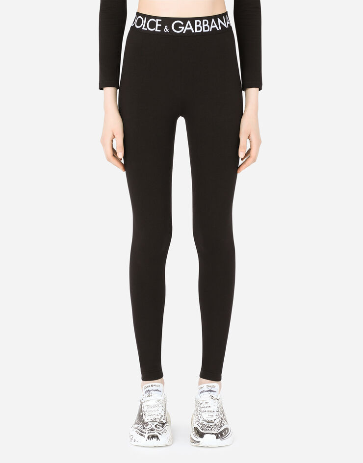 Jersey leggings with branded elastic