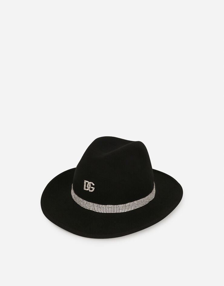 Dolce&Gabbana Fedora hat with rhinestone-detailed band and DG logo Black FH642ZGDBKL