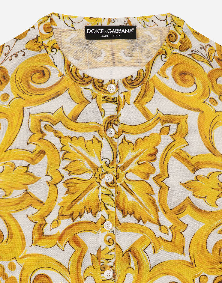 Dolce & Gabbana Cardigan en soie avec manches longues et imprimé majoliques Imprimé FXV07TJAHKG
