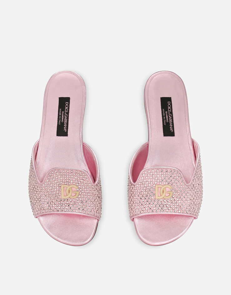 Dolce & Gabbana 热贴水钻与层压羔羊皮拖鞋 粉红 D10314AA630