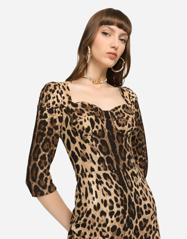 Leopard-print cady dress with long sleeves in Animal Print for for