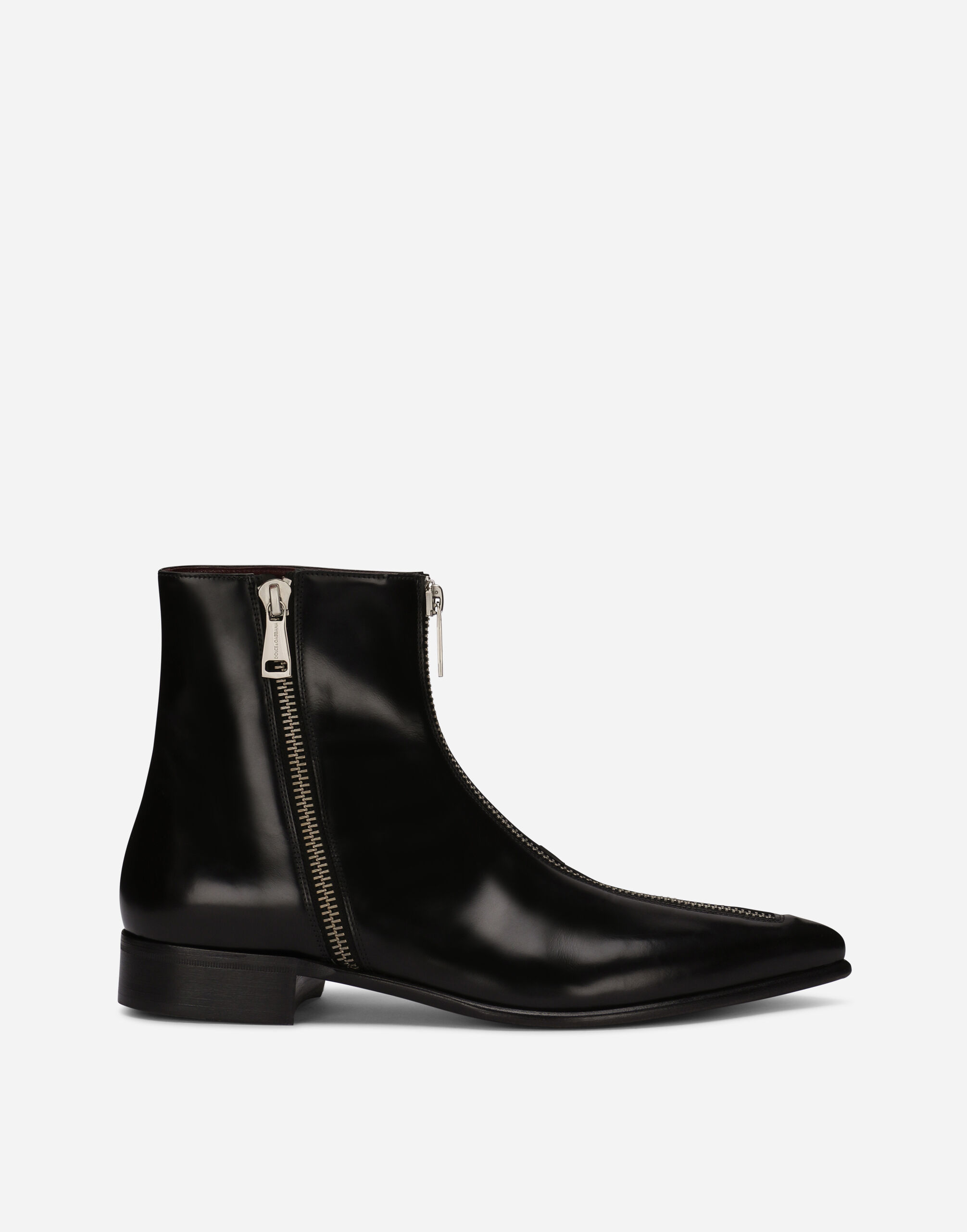 Brushed calfskin ankle boots with zipper in Black for