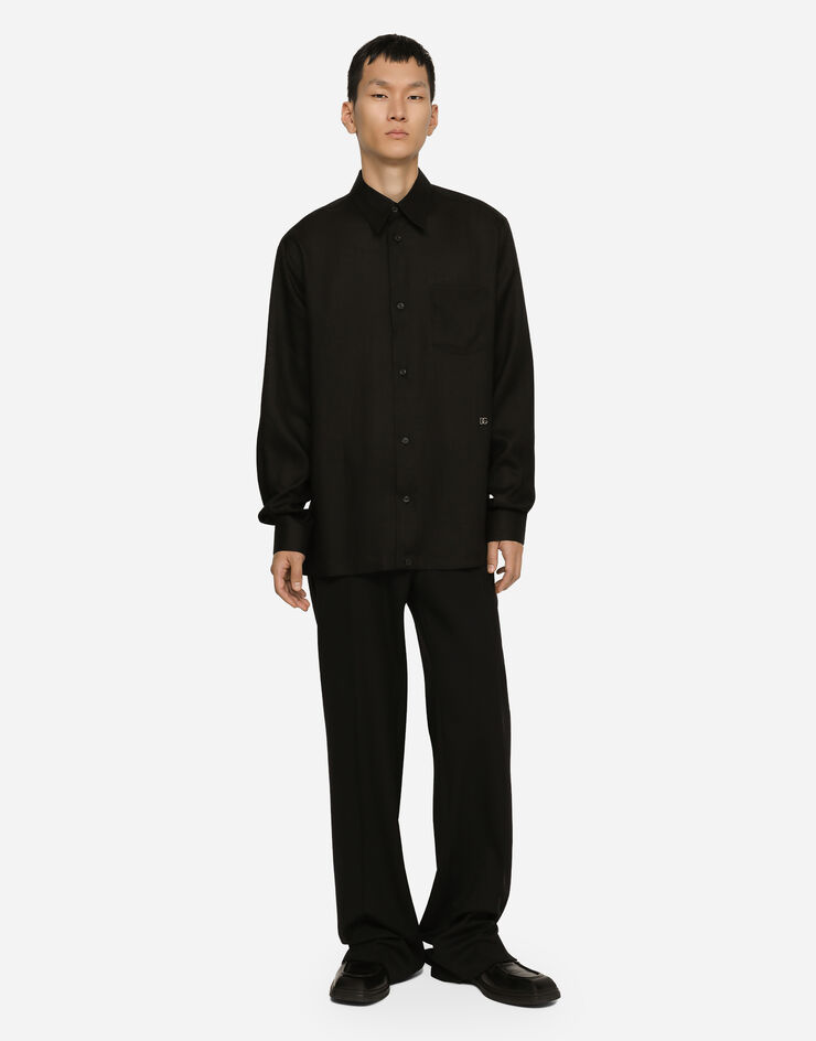 Dolce & Gabbana Camisa Hawaii de lino con DG Hardware Negro G5KJ0TGG866