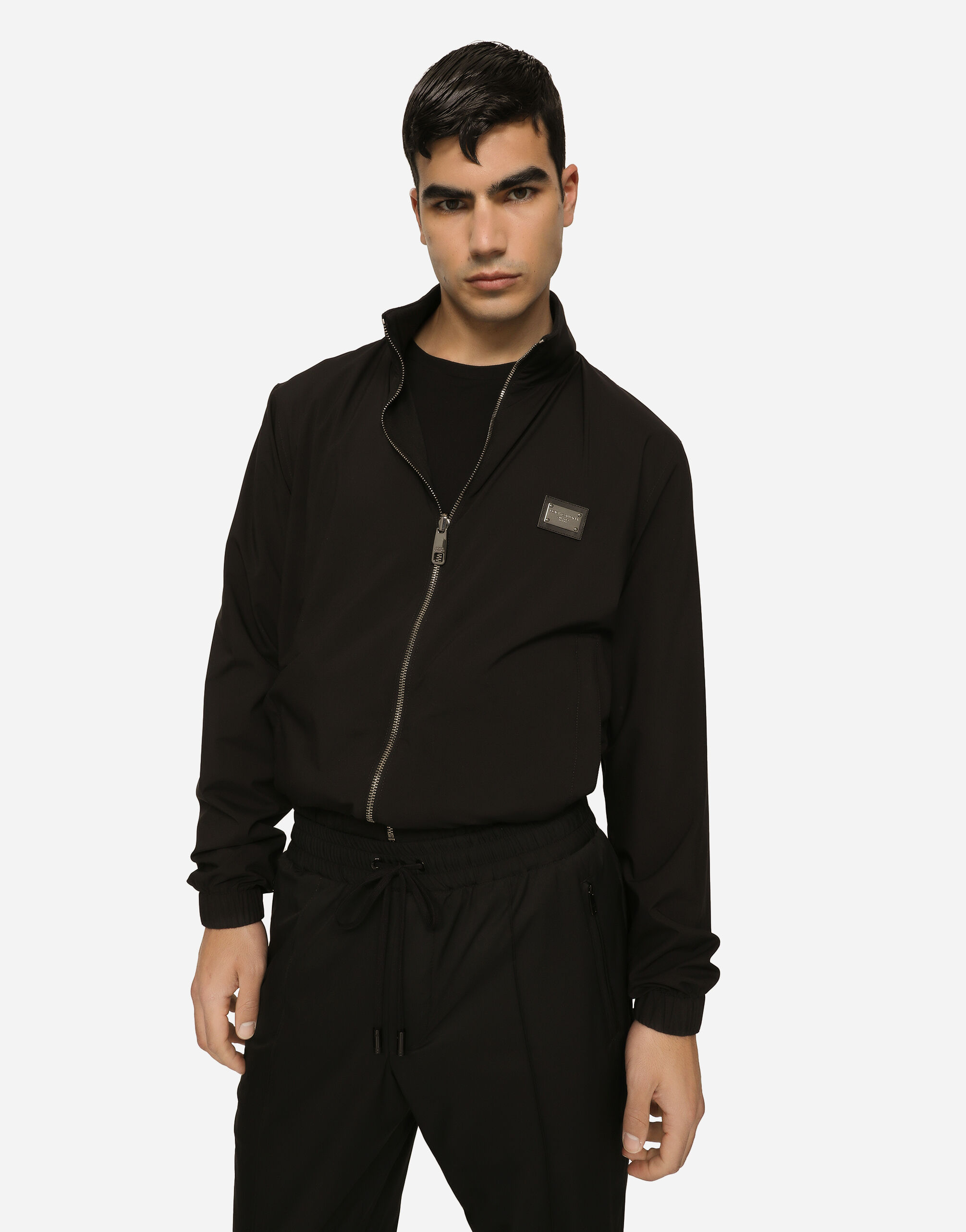 Light nylon jacket with branded tag in Black for | Dolce&Gabbana® US