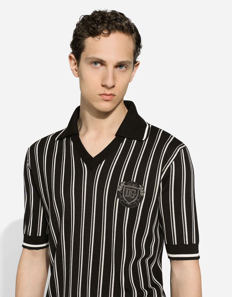 Dolce & Gabbana Striped silk polo-shirt with DG logo Multicolor GXZ44ZJBSKG