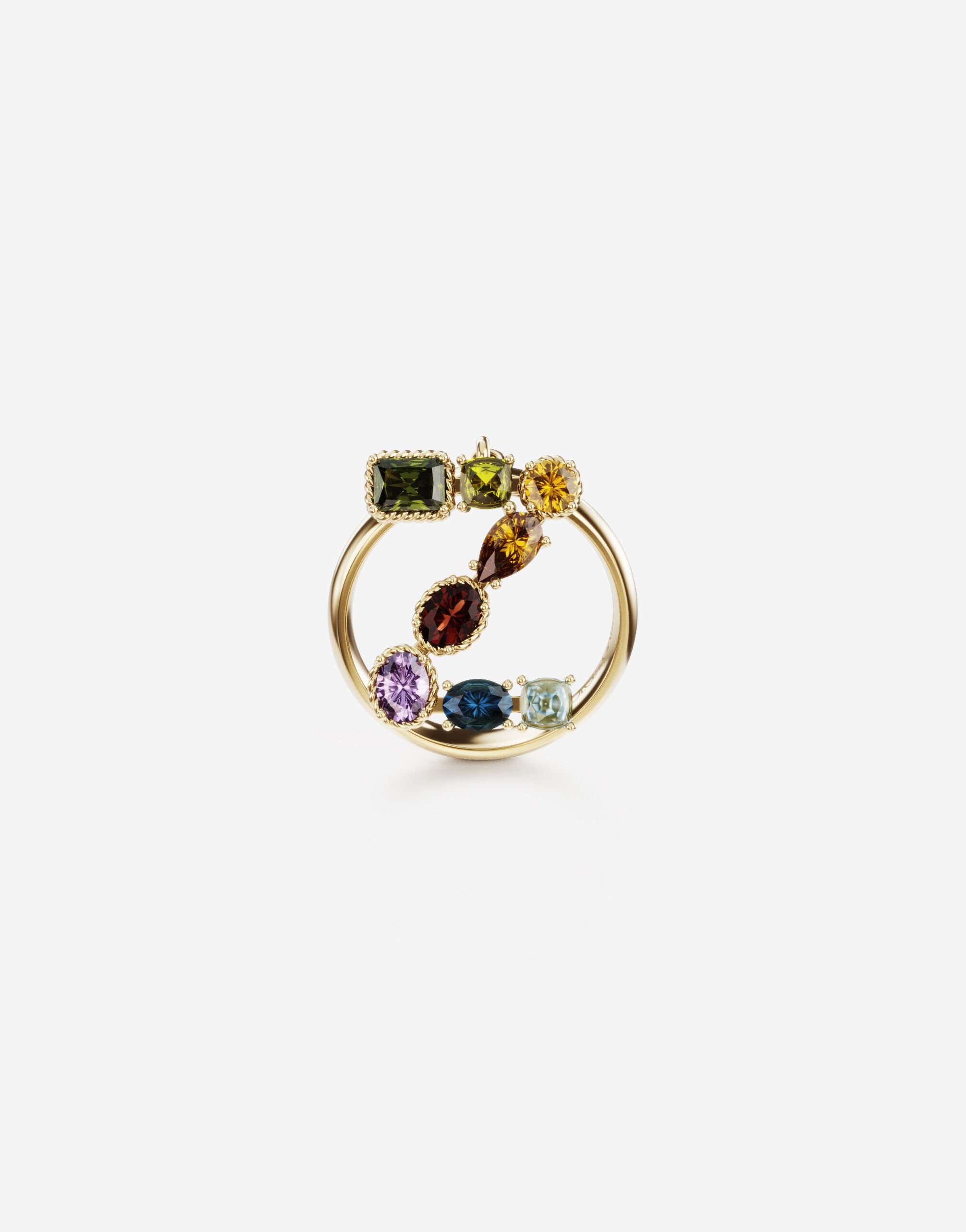 ${brand} Rainbow alphabet Z ring in yellow gold with multicolor fine gems ${colorDescription} ${masterID}