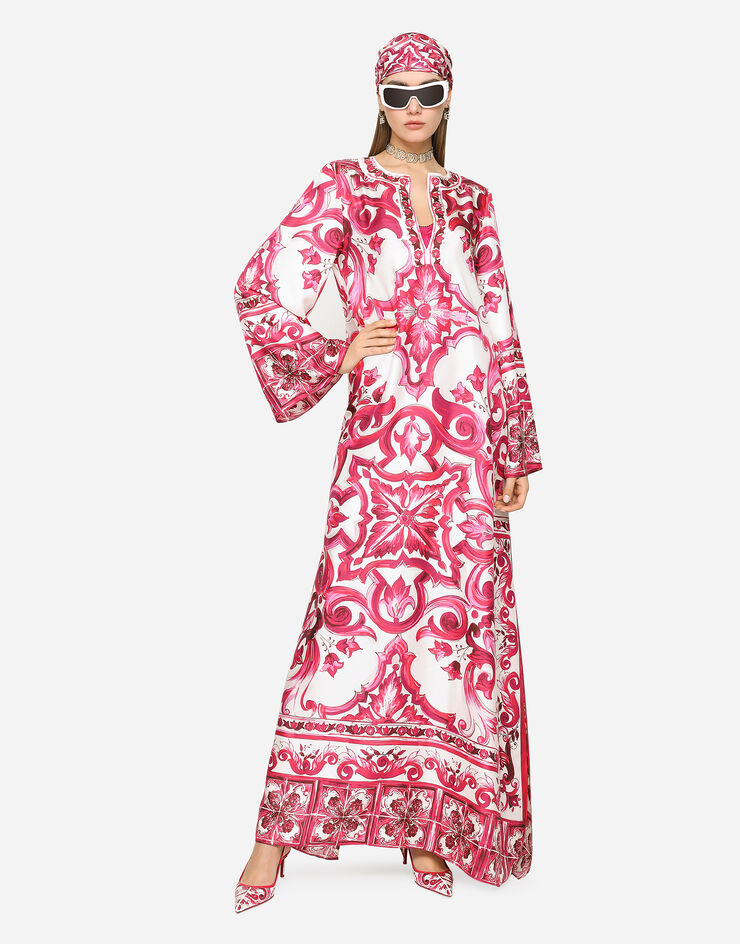 Dolce & Gabbana Twill caftan with Majolica print Multicolor F6ADKTHI1BY