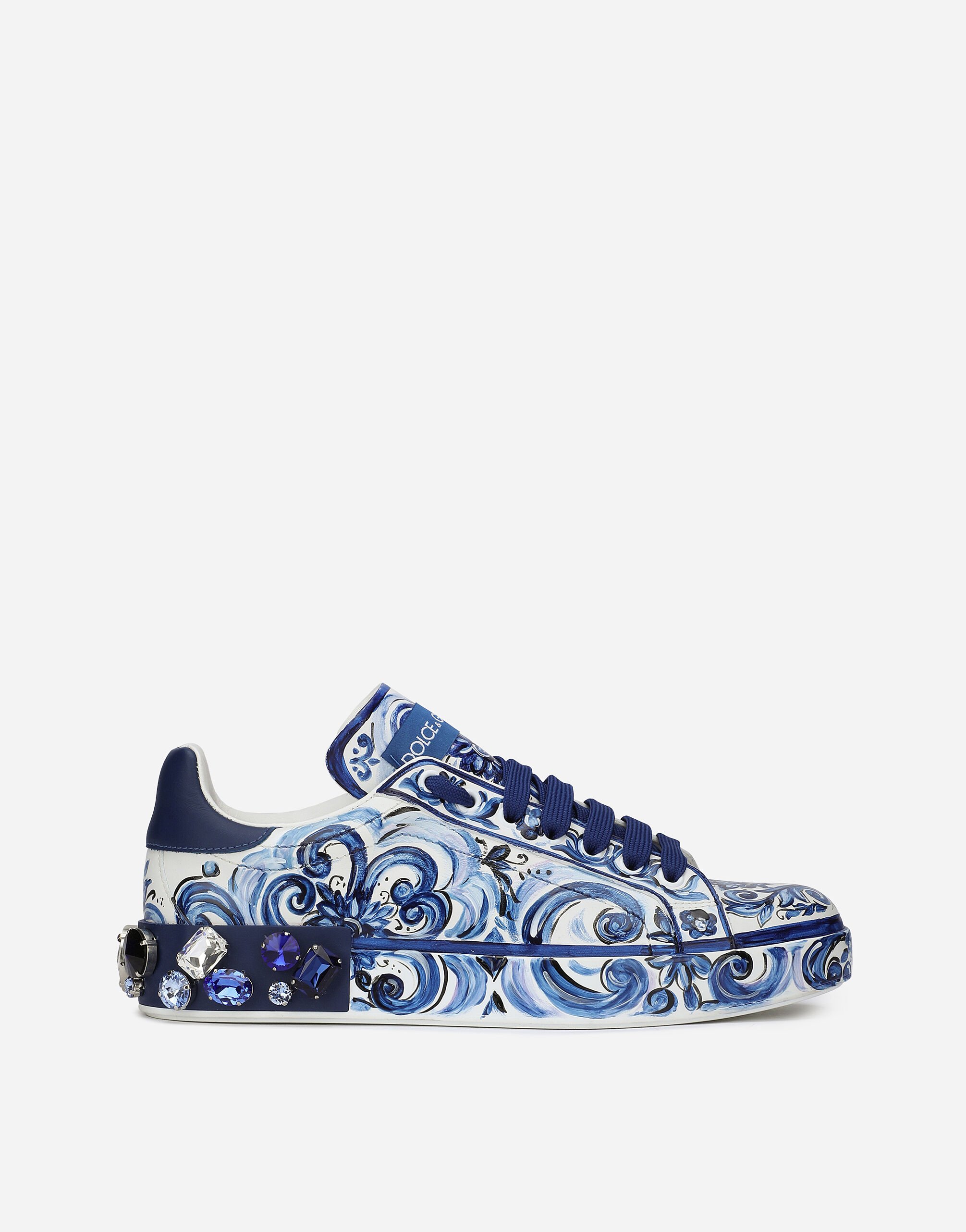 ${brand} Majolica-print calfskin Portofino sneakers ${colorDescription} ${masterID}
