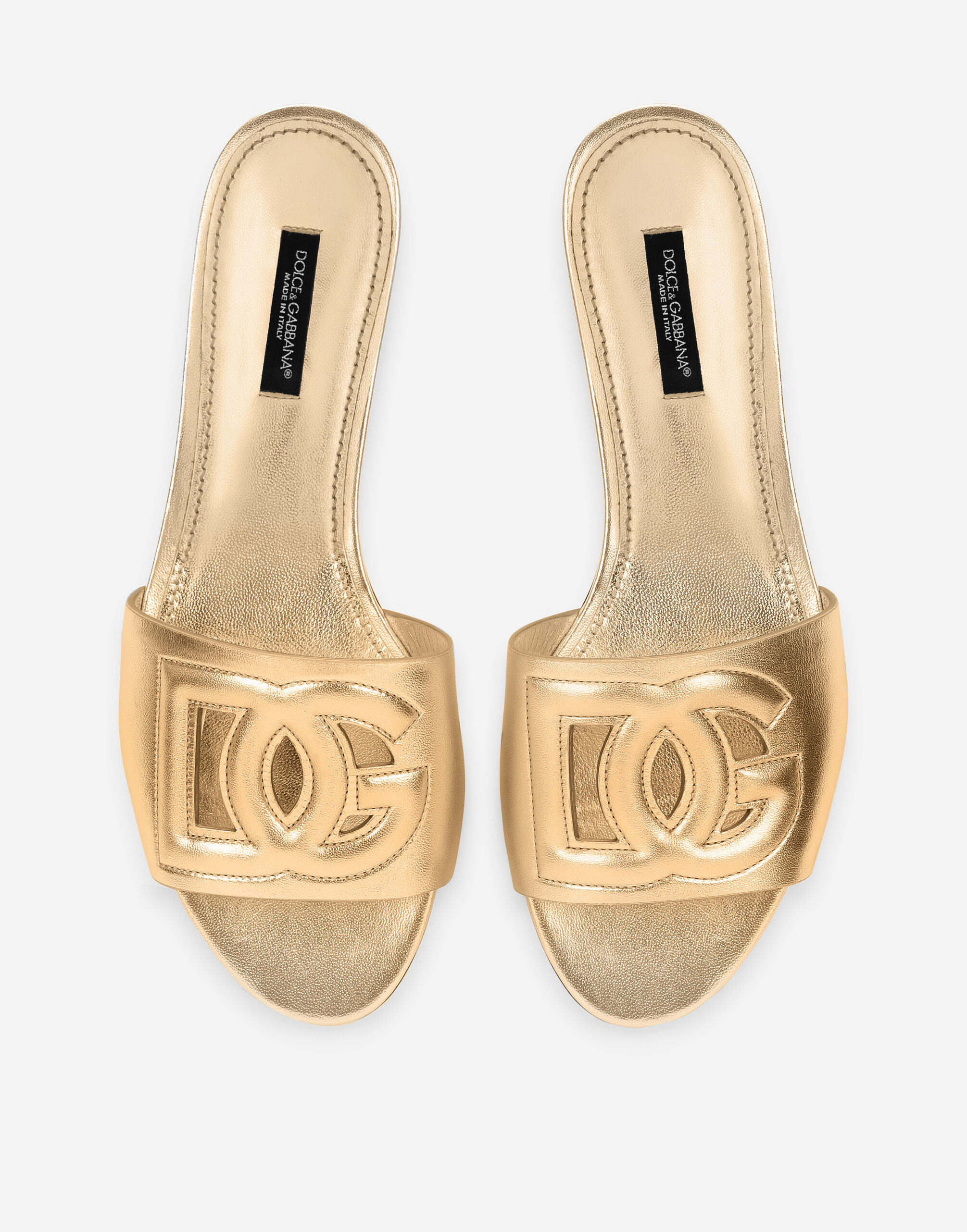 Dolce & Gabbana Nappa mordore sliders with DG logo female Gold