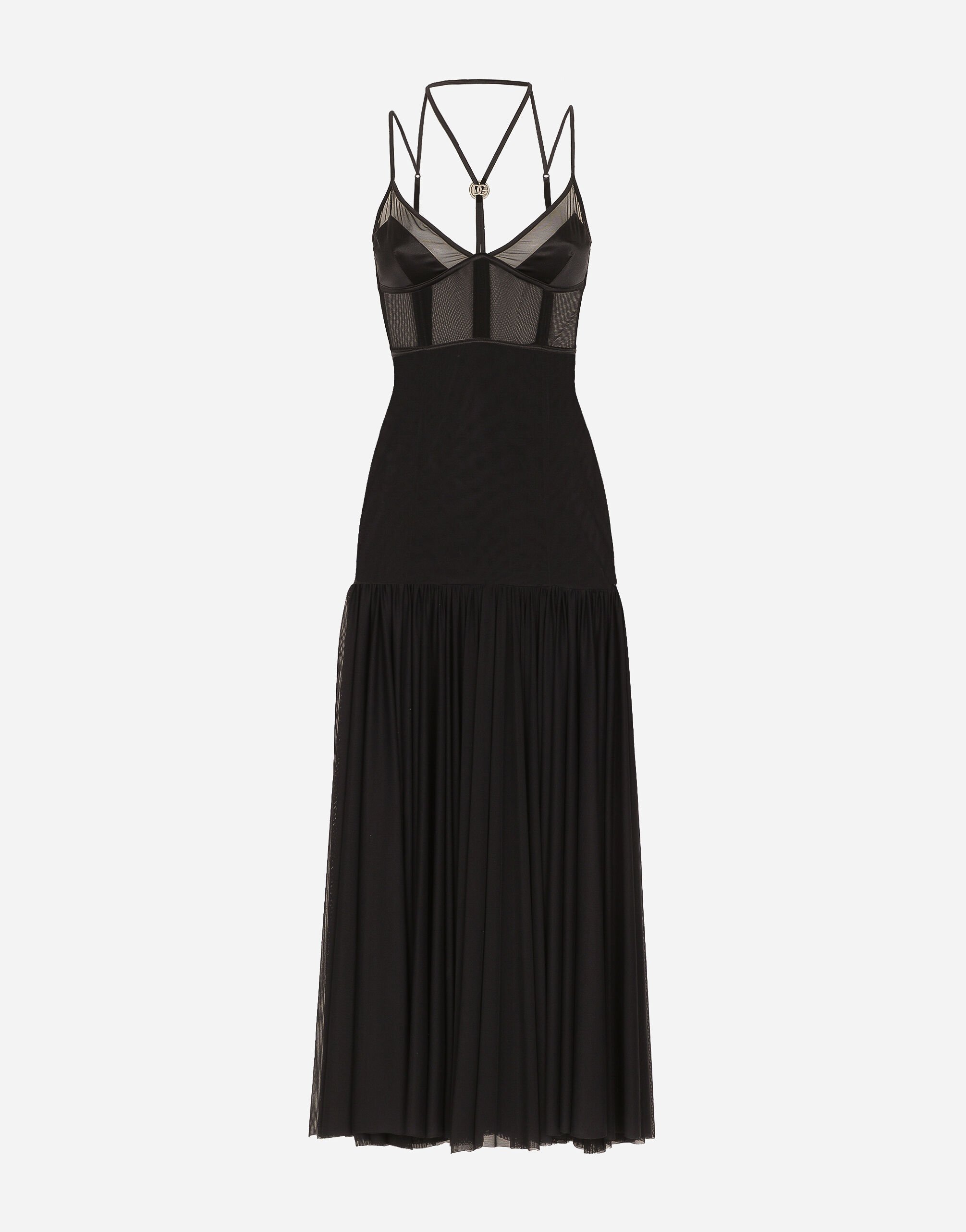 ${brand} Tulle midi dress with lingerie details and the DG logo ${colorDescription} ${masterID}