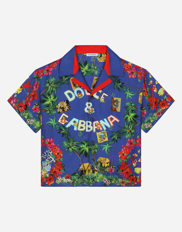 Dolce & Gabbana Camisa en sarga de seda con estampado Hawaii Negro EP0097AQ970