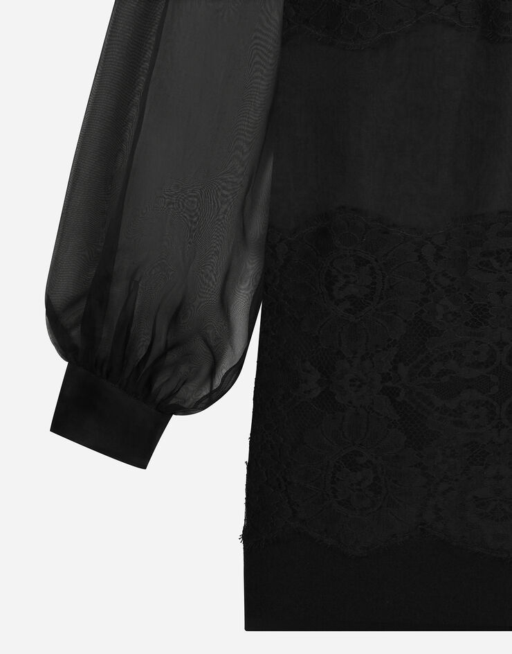 Dolce & Gabbana Robe courte en organza avec intarsias en dentelle Noir F6JNETFU1BU