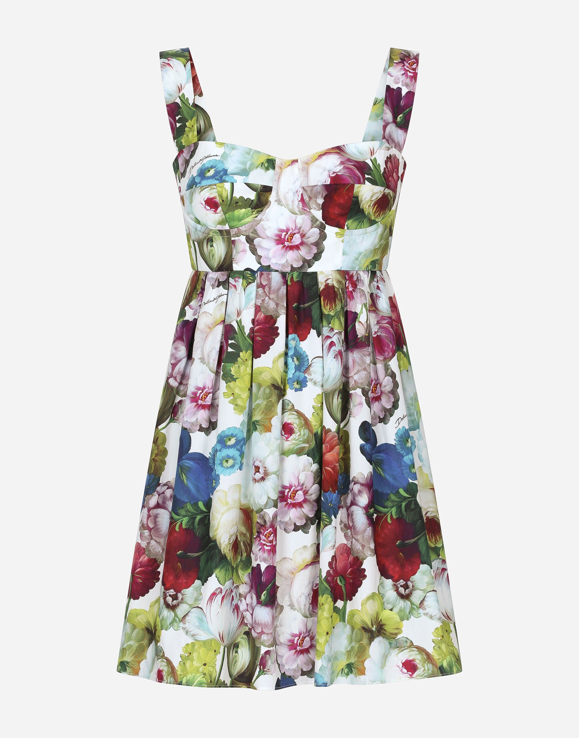 ${brand} Short cotton corset dress with nocturnal flower print ${colorDescription} ${masterID}