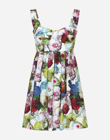 Dolce & Gabbana Kurzes Bustierkleid aus Baumwolle Nachtblumen-Print Print F5R73THS5Q1