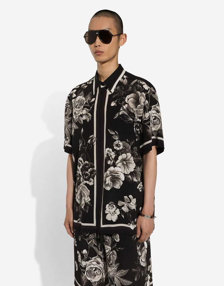 Dolce & Gabbana Silk Hawaiian shirt with floral print Print G5LG9THI1TW