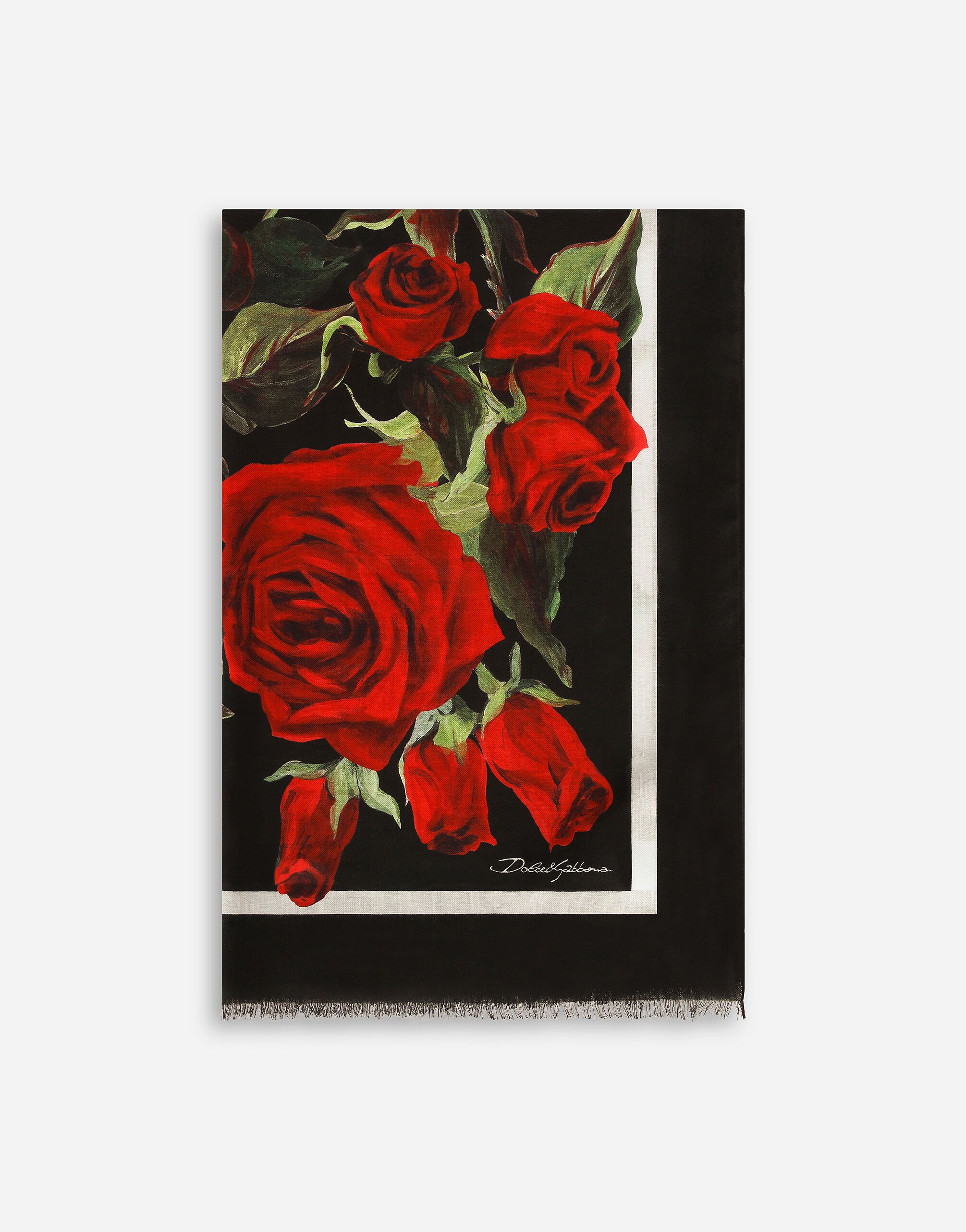 ${brand} Modal and silk scarf with all-over rose print ${colorDescription} ${masterID}