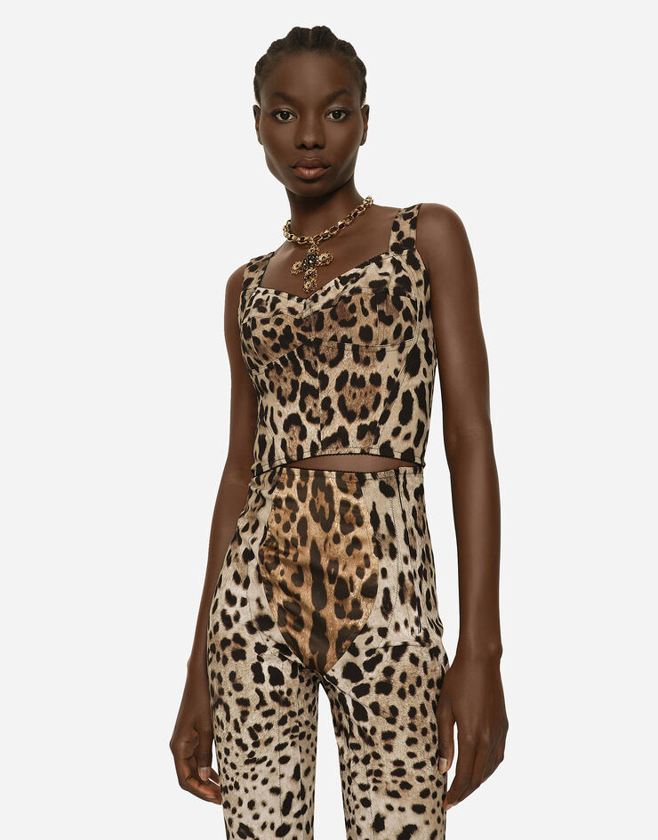 Dolce & Gabbana Yellow Leopard Cropped Bustier Corset Bra Top in