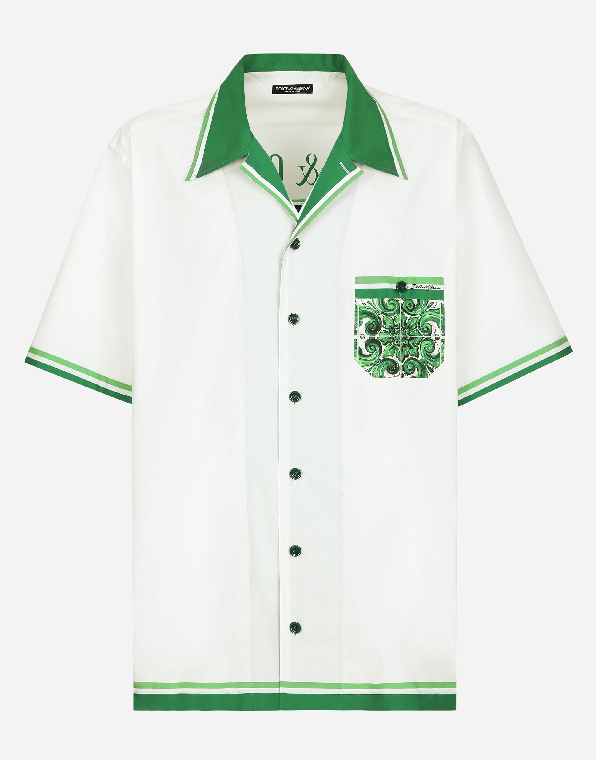 Dolce & Gabbana Poplin Hawaiian shirt with majolica print Green havana VG442AVP58E