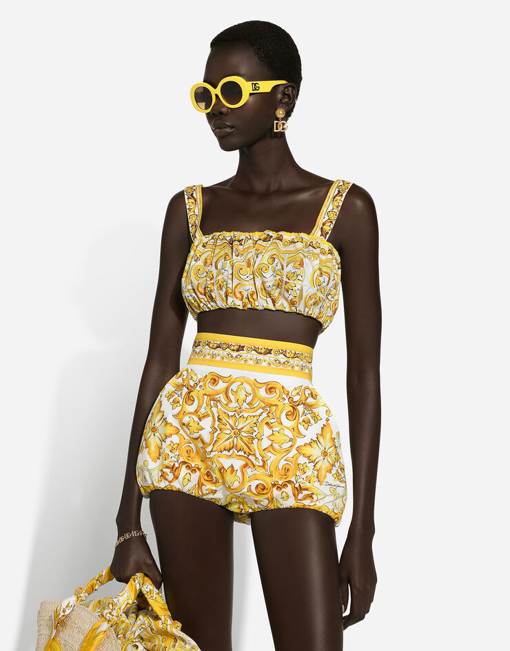 Dolce & Gabbana Jupe-culotte short boule en popeline de coton à imprimé majoliques Imprimé FTAGWTHH5AY