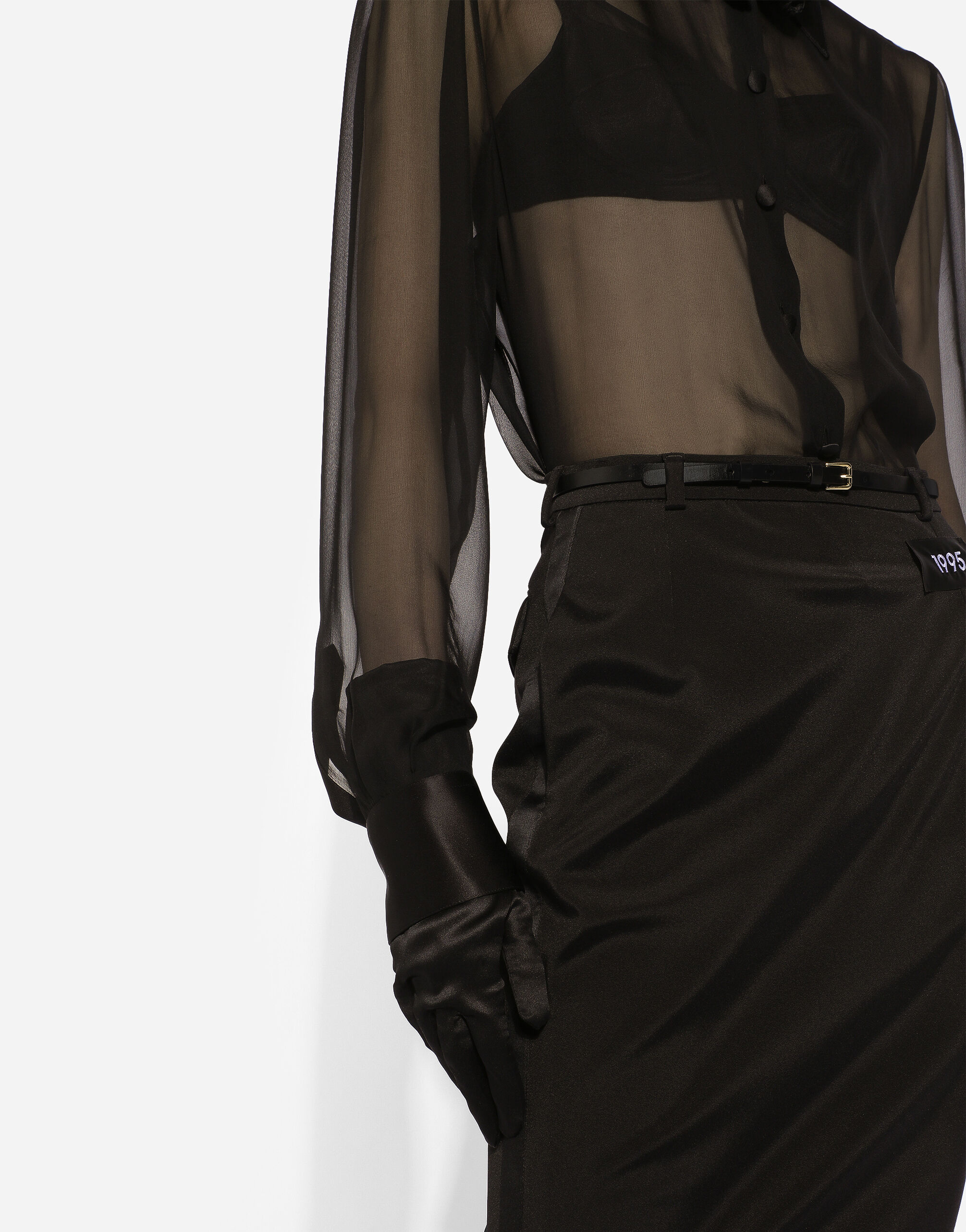 Silk chiffon shirt with satin details in Black for Women 