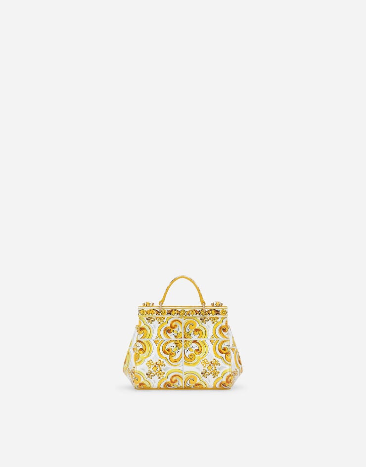 Dolce & Gabbana Bolso Sicily en piel de becerro brillante con estampado Maiolica amarillo Amarillo EB0003AQ975