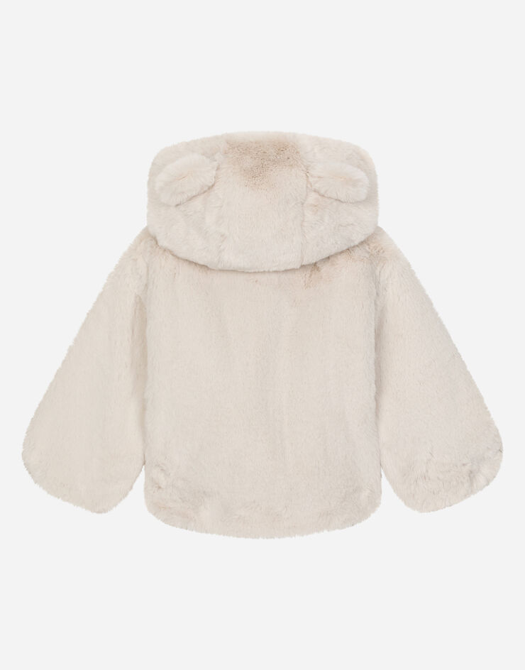 Dolce & Gabbana Faux fur jacket with 3D ears and branded tag Beige L1JC34G7N1Y