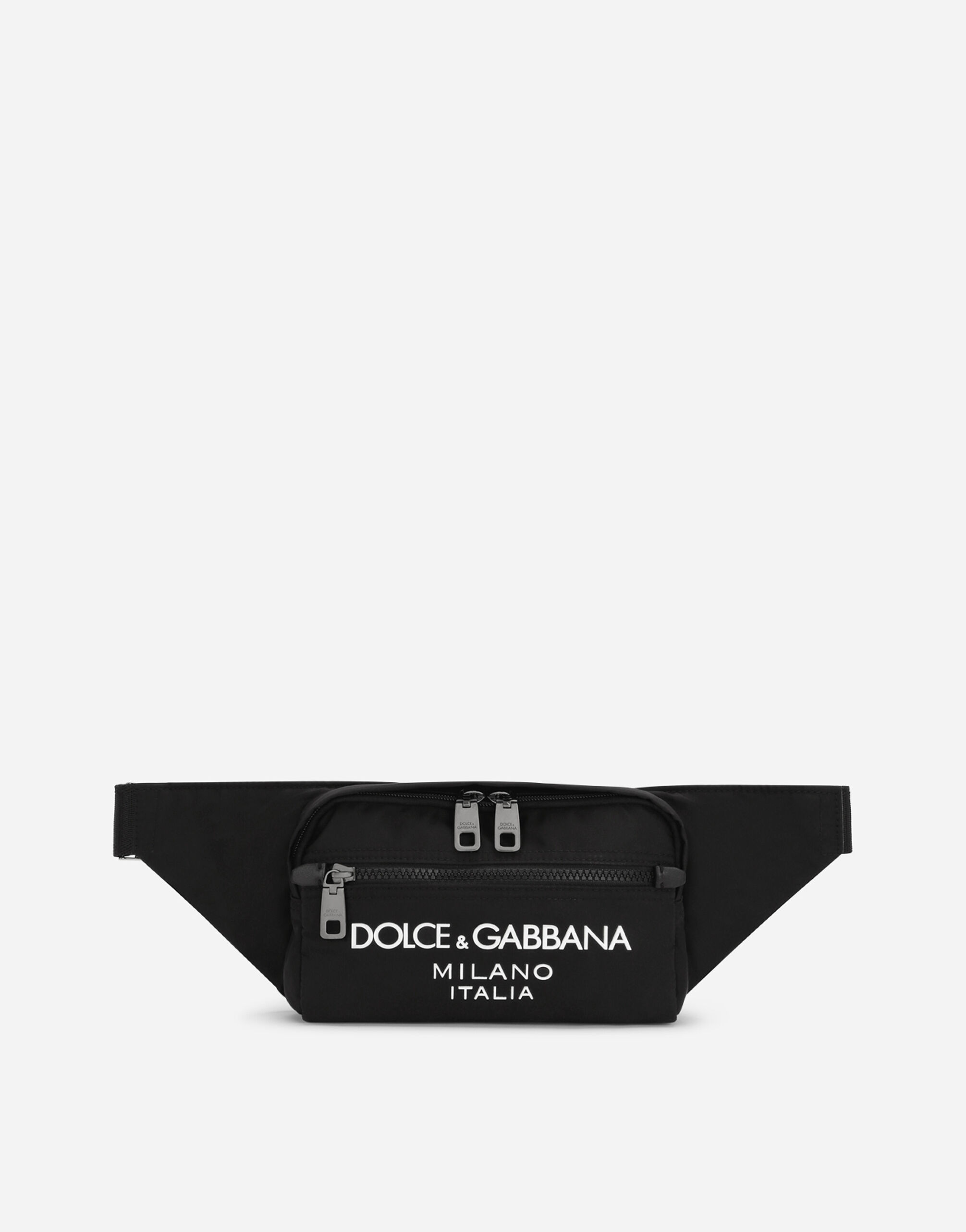Dolce & Gabbana حقيبة خصر نايلون صغيرة بشعار مطاطي أسود BM2331A8034