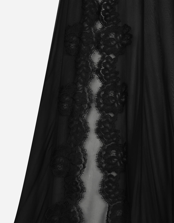 Dolce & Gabbana Robe combinette longue en mousseline de soie et dentelle de Chantilly Noir F6JMETFU1AT