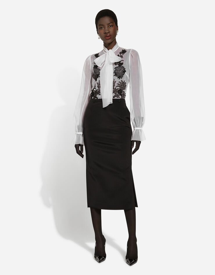 Dolce & Gabbana Camisa de organza con lazo y aplicaciones de encaje Blanco F5L23TGDB8Q
