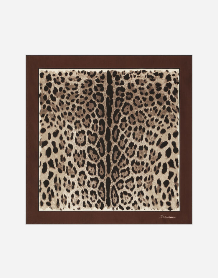 Dolce&Gabbana Fular 70x70 de sarga con estampado de leopardo Marrón FN092RGDBYY
