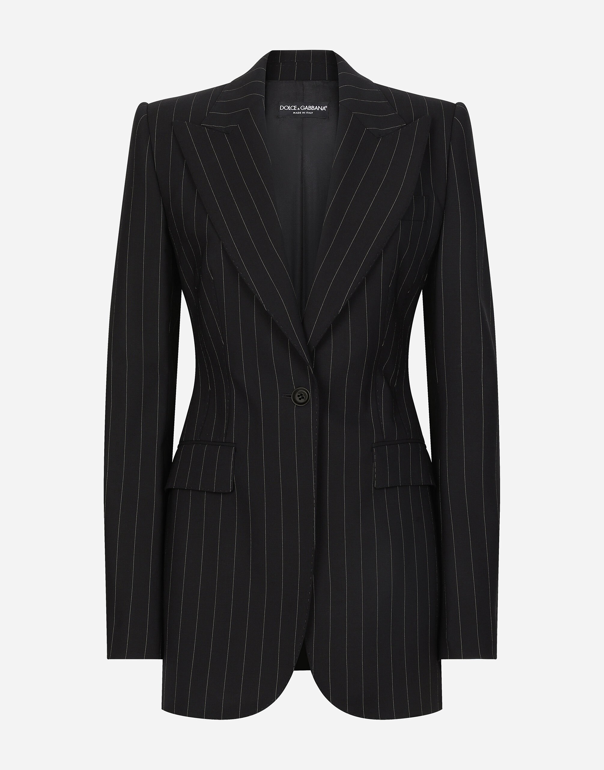 ${brand} Single-breasted pinstripe wool Turlington jacket ${colorDescription} ${masterID}