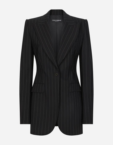 ${brand} Single-breasted pinstripe wool Turlington jacket ${colorDescription} ${masterID}