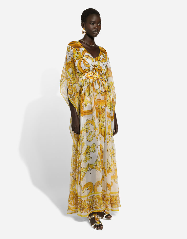 Dolce & Gabbana Long silk chiffon dress with majolica print Print F6JDFTHI1TZ