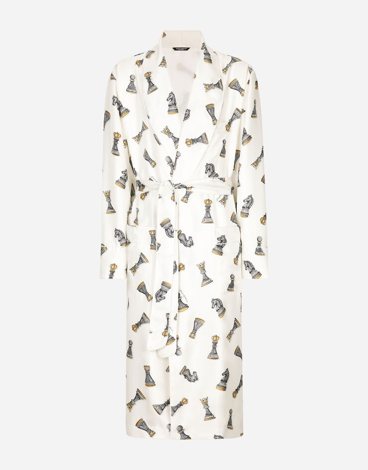 Dolce & Gabbana Silk twill robe with chess-piece print Print G0936TIS1VA