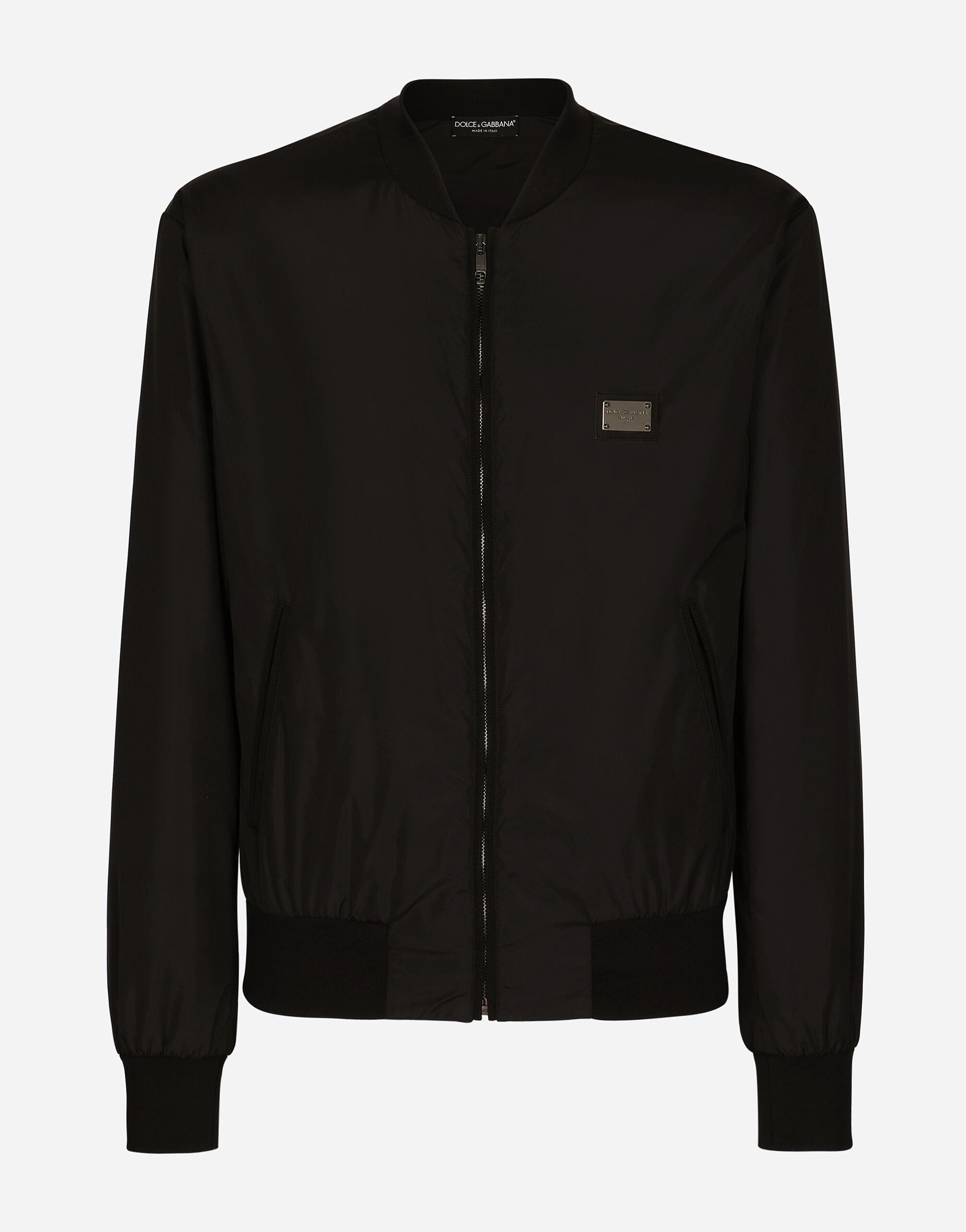 Nylon jacket with branded tag in Black for Men | Dolce&Gabbana®