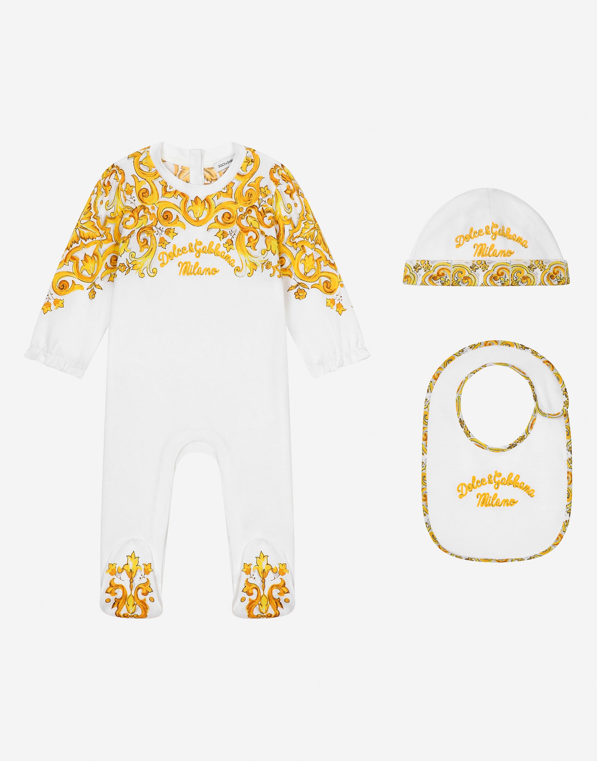 Dolce & Gabbana Set cadeau 3 pièces en jersey à imprimé majoliques jaunes Imprimé L21O84G7EX8